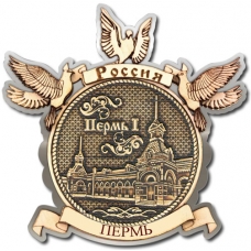 Магнит из бересты Пермь-Речной вокзал голуби серебро